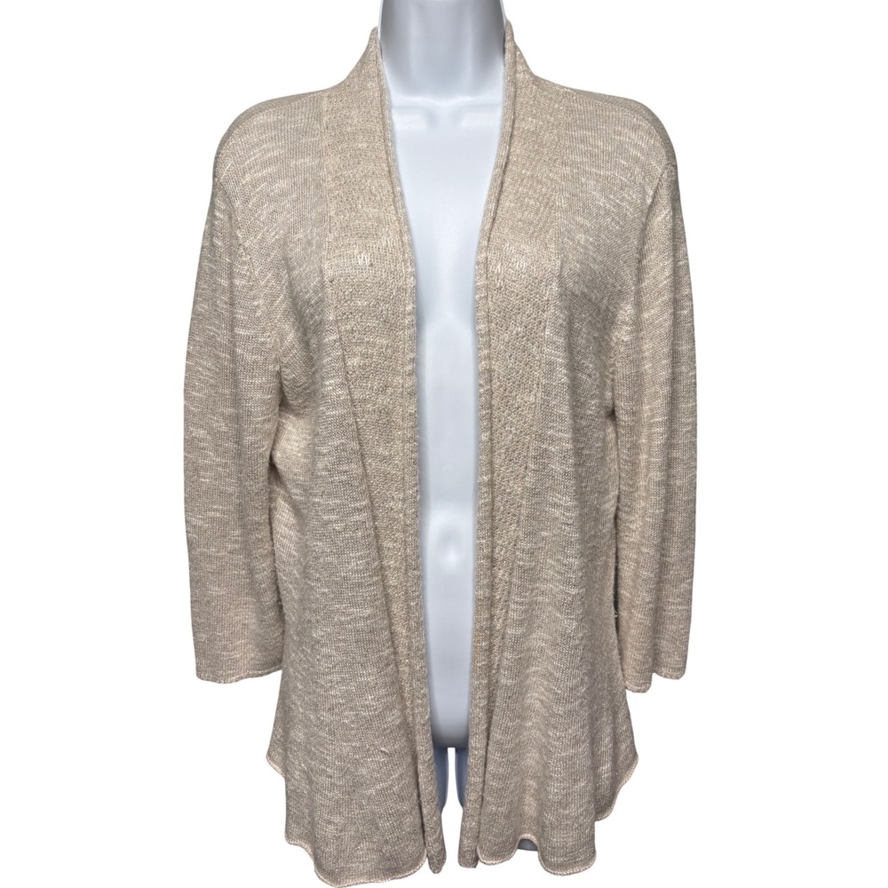 EILEEN FISHER Womens Beige Linen Blend Marled Open Front Cardigan M Quiet Luxury